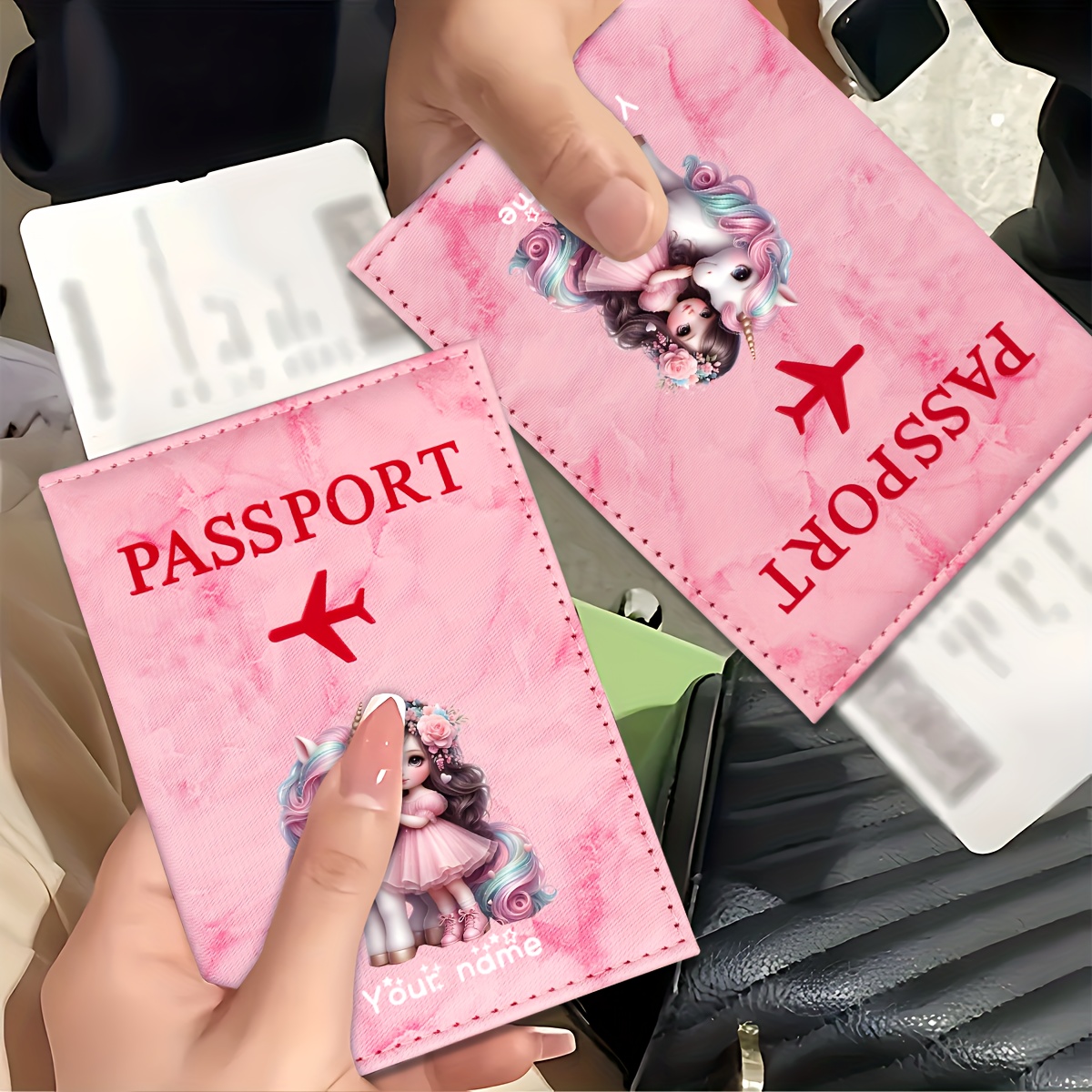Travel Accessories On Plane - 유니콘 소녀 패턴 PU 여권 홀더,