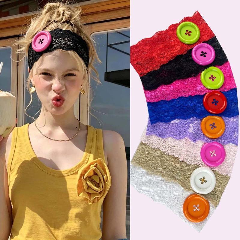Travel Yoga Accessories - 빈티지 레이스 빅 버튼 헤어밴드 여성용