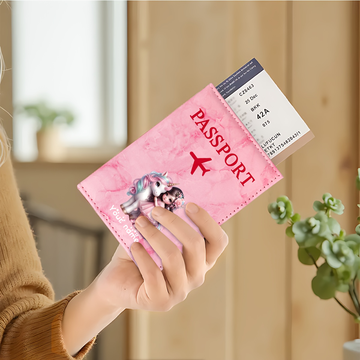 유니콘 소녀 패턴 PU 여권 홀더, 황금색 비행기 아이 - Travel Accessories On Plane 리뷰 및 가격