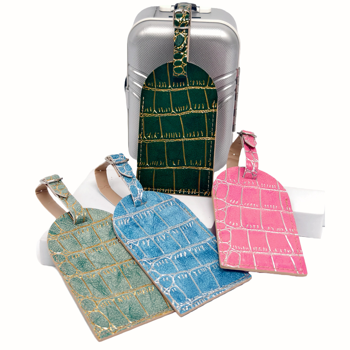악어 무늬 금/은색 테두리 수하물 태그 네임 카드가 있 - Travel Accessories Name 리뷰 및 가격