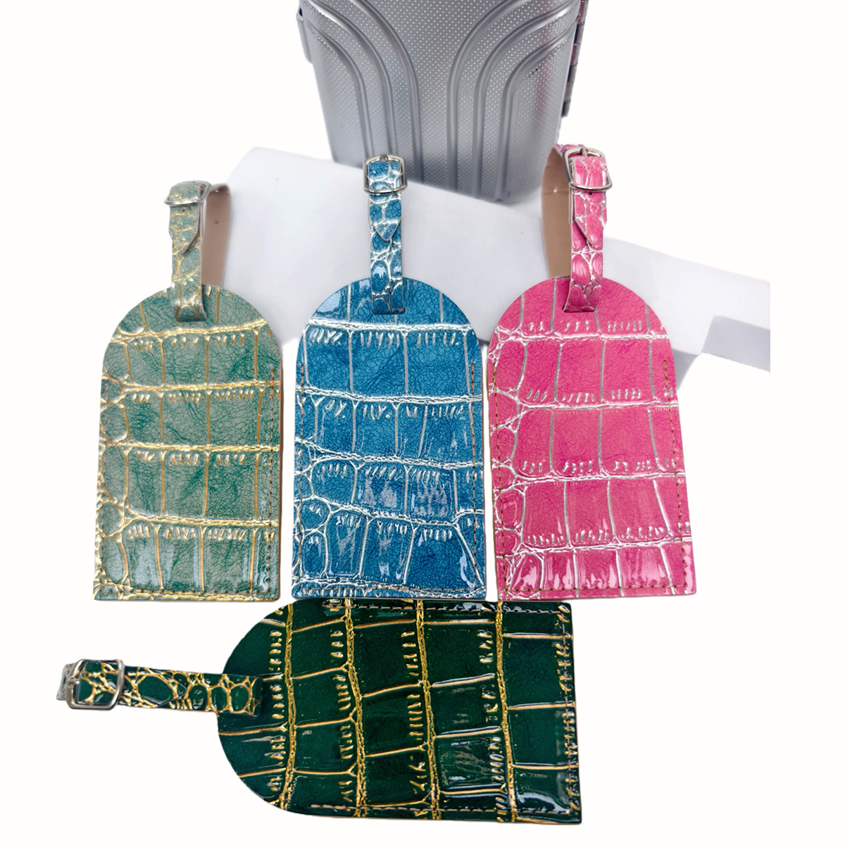 악어 무늬 금/은색 테두리 수하물 태그 네임 카드가 있 - Travel Accessories Name 리뷰 및 가격