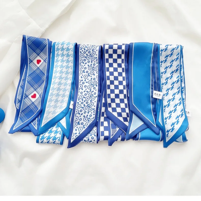 클라인 블루 실크 스카프 여성용 새 체크무늬 헤어밴드, - Travel Accessories Neck 리뷰 및 가격